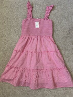 J. Crew Pink Striped Tiered Sundress with Ruffle Straps